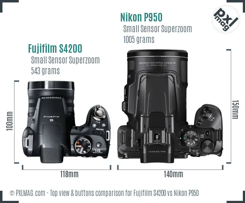 Fujifilm S4200 vs Nikon P950 top view buttons comparison