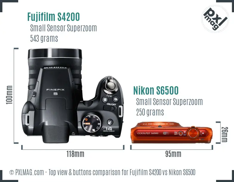 Fujifilm S4200 vs Nikon S6500 top view buttons comparison