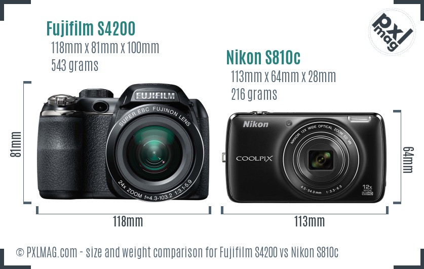 Fujifilm S4200 vs Nikon S810c size comparison Fujifilm S4200 vs Nikon S810c size comparison
