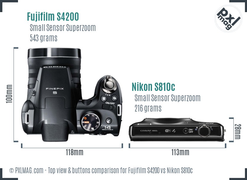 Fujifilm S4200 vs Nikon S810c top view buttons comparison