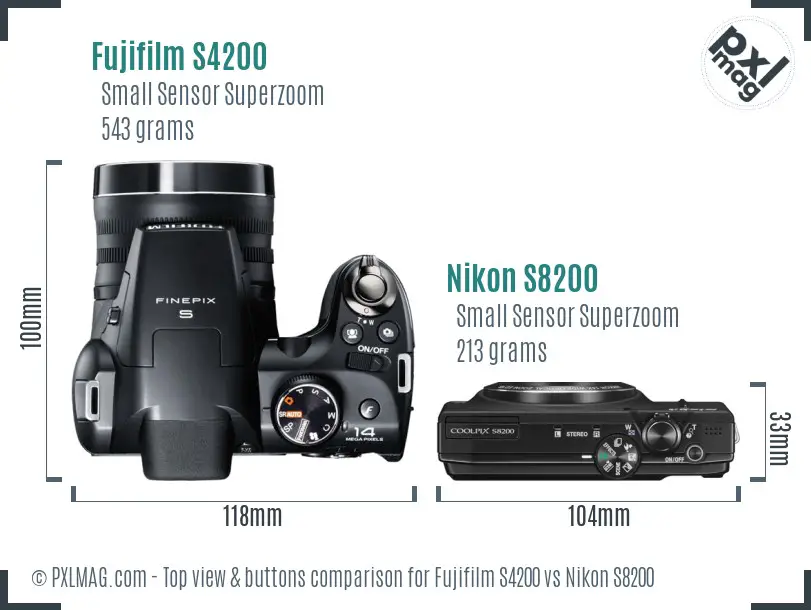 Fujifilm S4200 vs Nikon S8200 top view buttons comparison