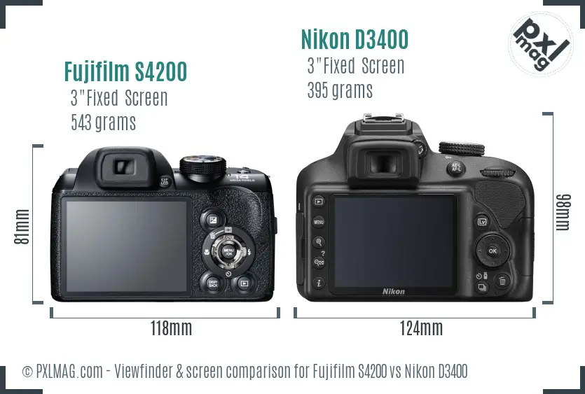Fujifilm S4200 vs Nikon D3400 Screen and Viewfinder comparison