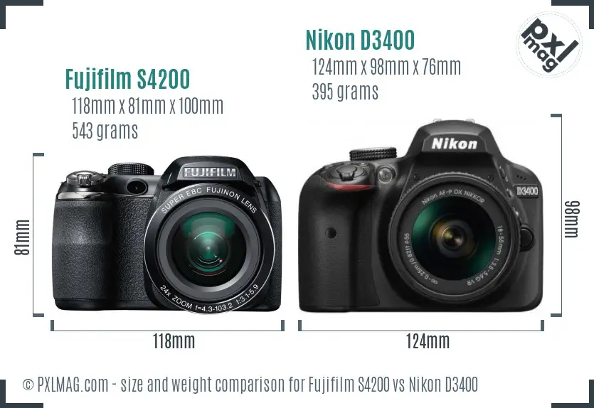 Fujifilm S4200 vs Nikon D3400 size comparison