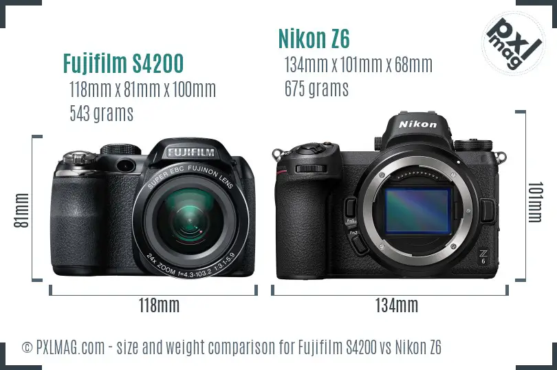 Fujifilm S4200 vs Nikon Z6 size comparison