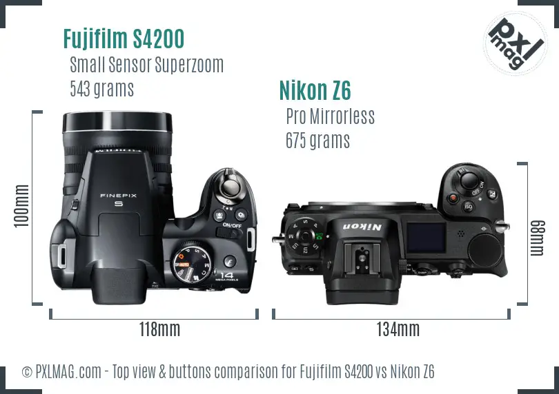 Fujifilm S4200 vs Nikon Z6 top view buttons comparison