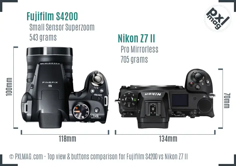 Fujifilm S4200 vs Nikon Z7 II top view buttons comparison