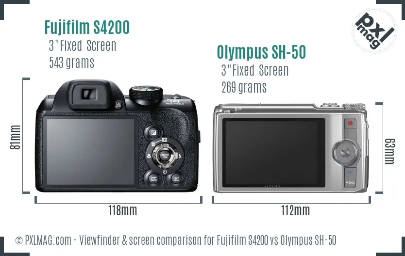Fujifilm S4200 vs Olympus SH-50 Screen and Viewfinder comparison
