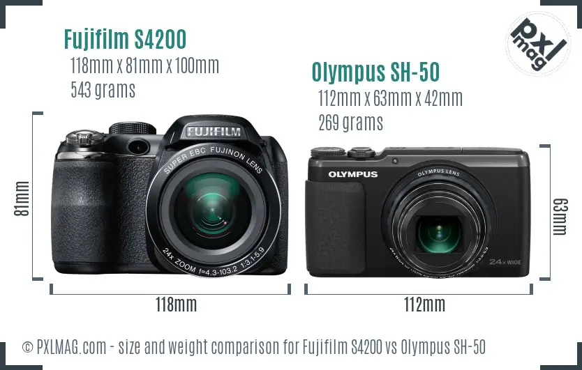 Fujifilm S4200 vs Olympus SH-50 size comparison