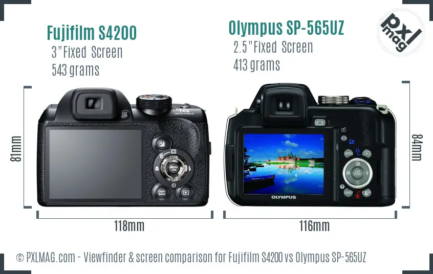 Fujifilm S4200 vs Olympus SP-565UZ Screen and Viewfinder comparison Fujifilm S4200 vs Olympus SP-565UZ Screen and Viewfinder comparison