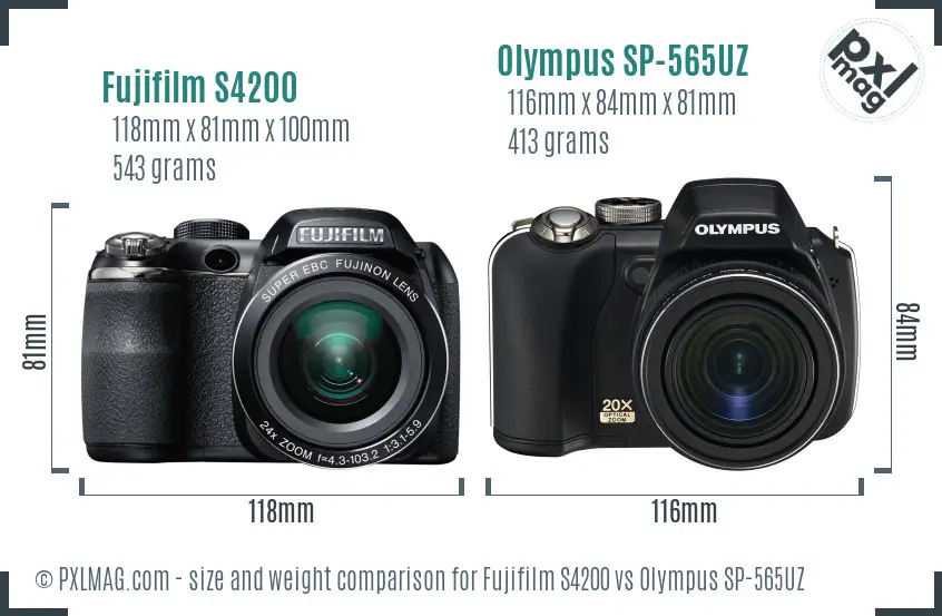Fujifilm S4200 vs Olympus SP-565UZ size comparison Fujifilm S4200 vs Olympus SP-565UZ size comparison