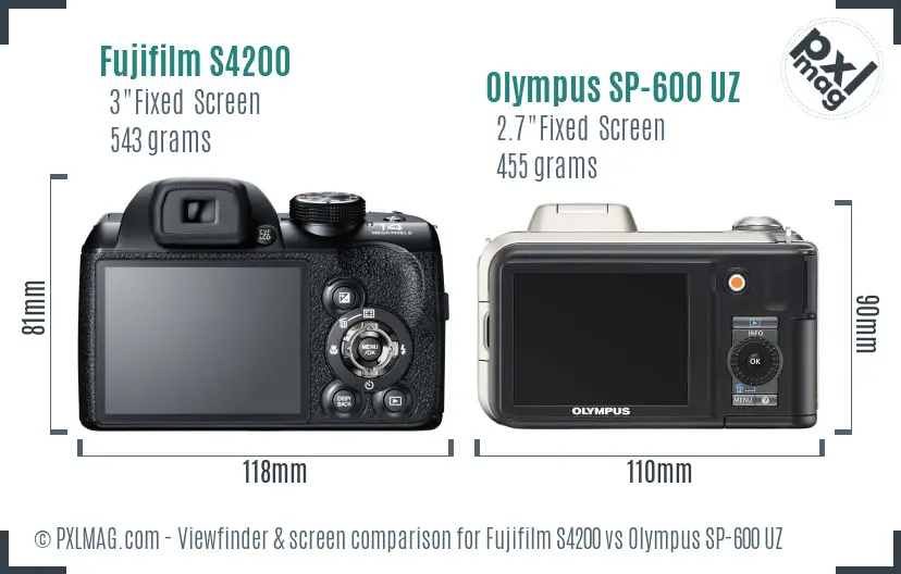 Fujifilm S4200 vs Olympus SP-600 UZ Screen and Viewfinder comparison