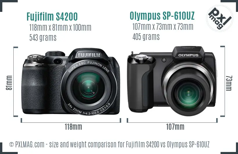 Fujifilm S4200 vs Olympus SP-610UZ size comparison