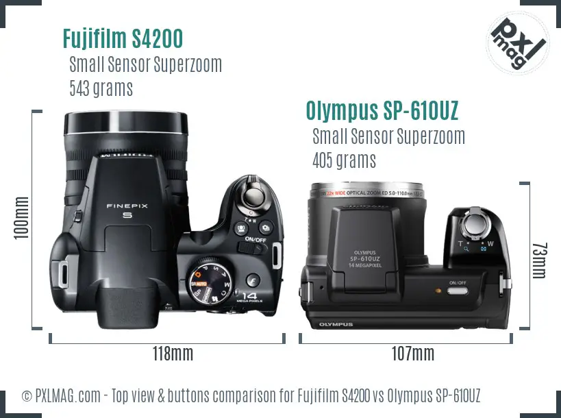 Fujifilm S4200 vs Olympus SP-610UZ top view buttons comparison