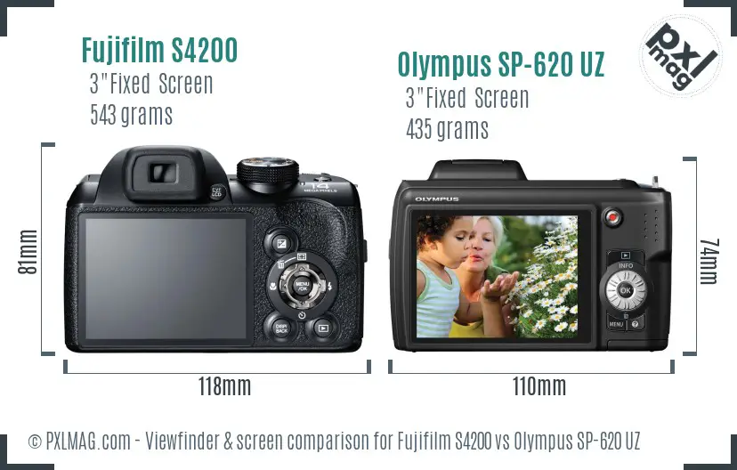 Fujifilm S4200 vs Olympus SP-620 UZ Screen and Viewfinder comparison