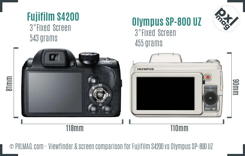 Fujifilm S4200 vs Olympus SP-800 UZ Screen and Viewfinder comparison