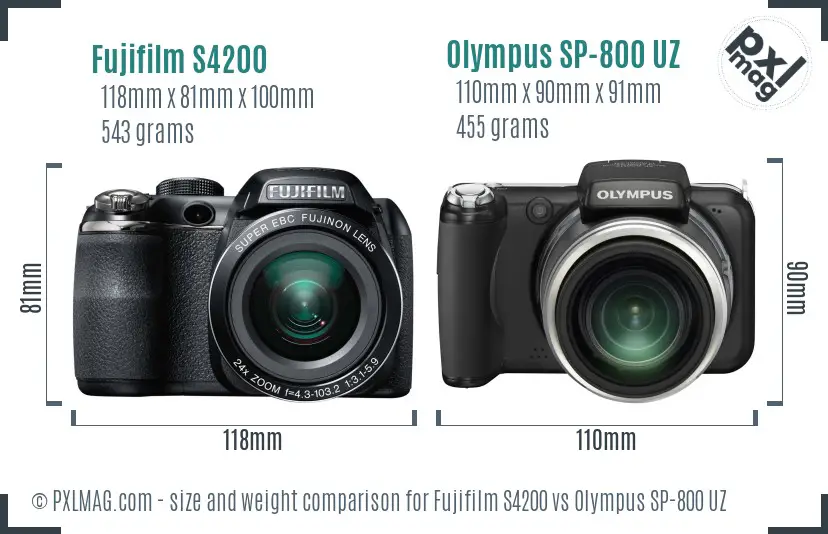 Fujifilm S4200 vs Olympus SP-800 UZ size comparison Fujifilm S4200 vs Olympus SP-800 UZ size comparison