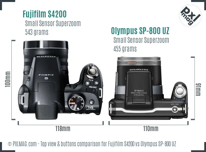 Fujifilm S4200 vs Olympus SP-800 UZ top view buttons comparison