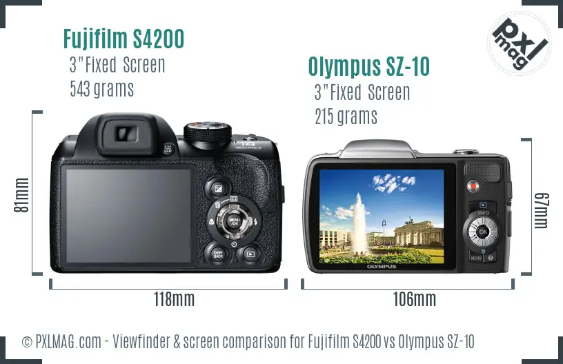 Fujifilm S4200 vs Olympus SZ-10 Screen and Viewfinder comparison