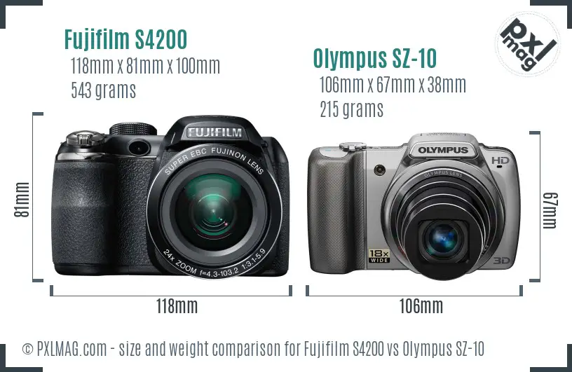 Fujifilm S4200 vs Olympus SZ-10 size comparison