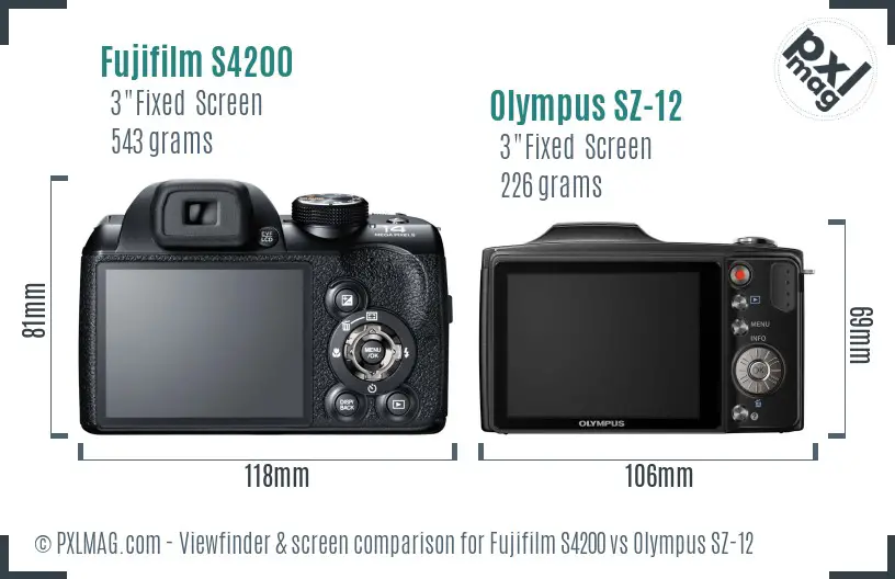 Fujifilm S4200 vs Olympus SZ-12 Screen and Viewfinder comparison