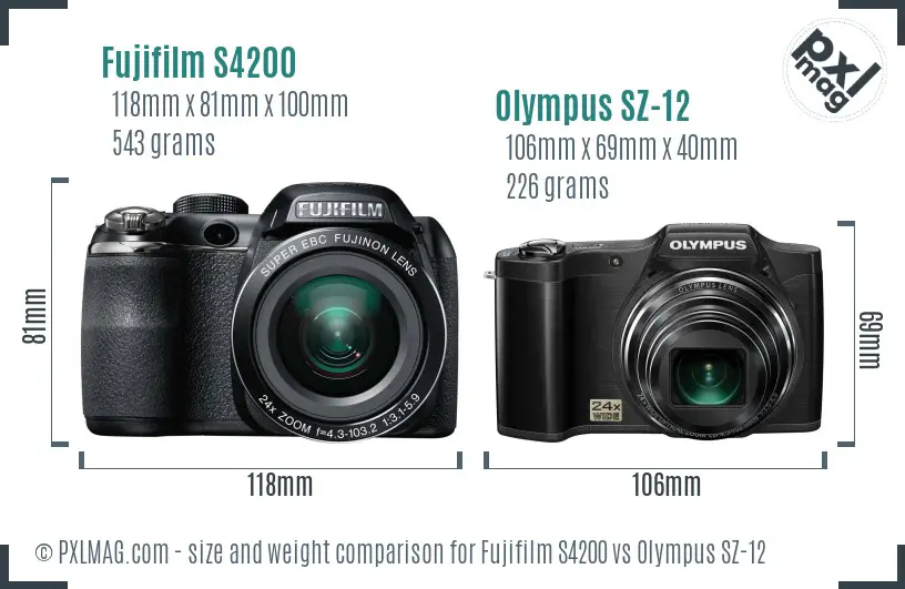 Fujifilm S4200 vs Olympus SZ-12 size comparison