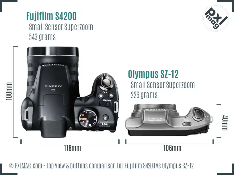 Fujifilm S4200 vs Olympus SZ-12 top view buttons comparison
