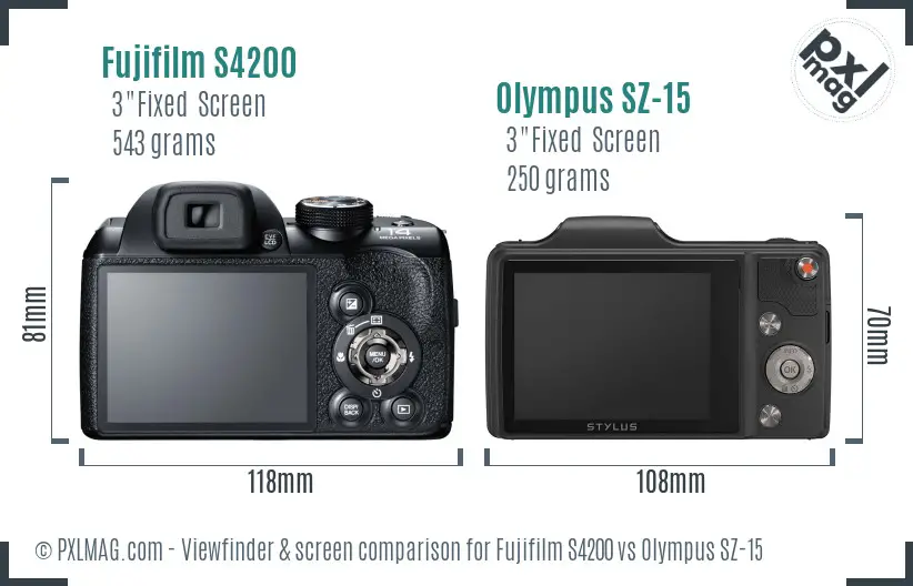 Fujifilm S4200 vs Olympus SZ-15 Screen and Viewfinder comparison