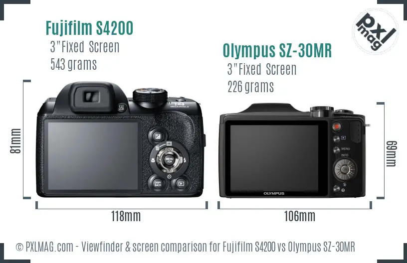 Fujifilm S4200 vs Olympus SZ-30MR Screen and Viewfinder comparison