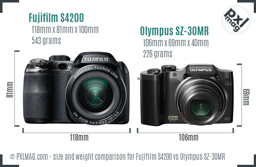 Fujifilm S4200 vs Olympus SZ-30MR size comparison