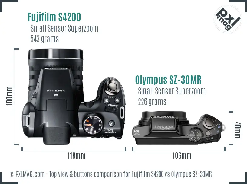 Fujifilm S4200 vs Olympus SZ-30MR top view buttons comparison