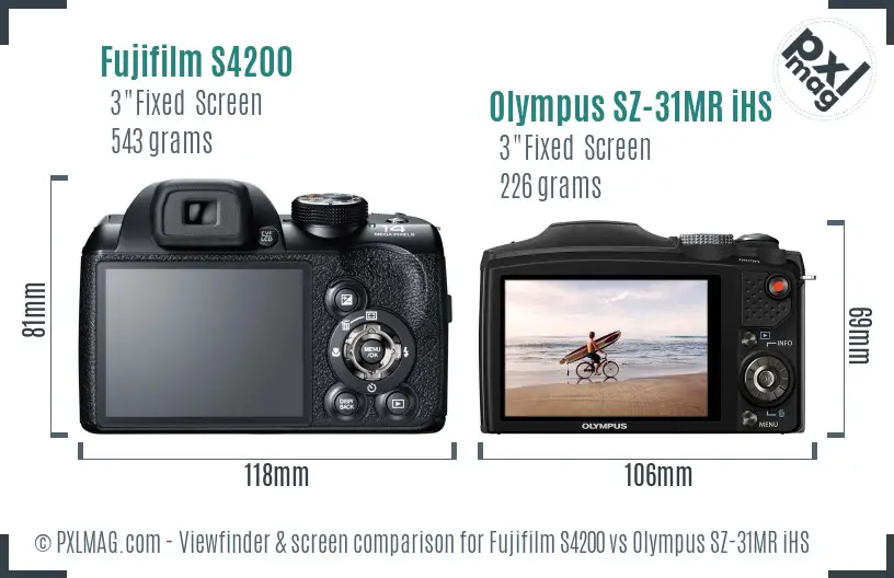 Fujifilm S4200 vs Olympus SZ-31MR iHS Screen and Viewfinder comparison