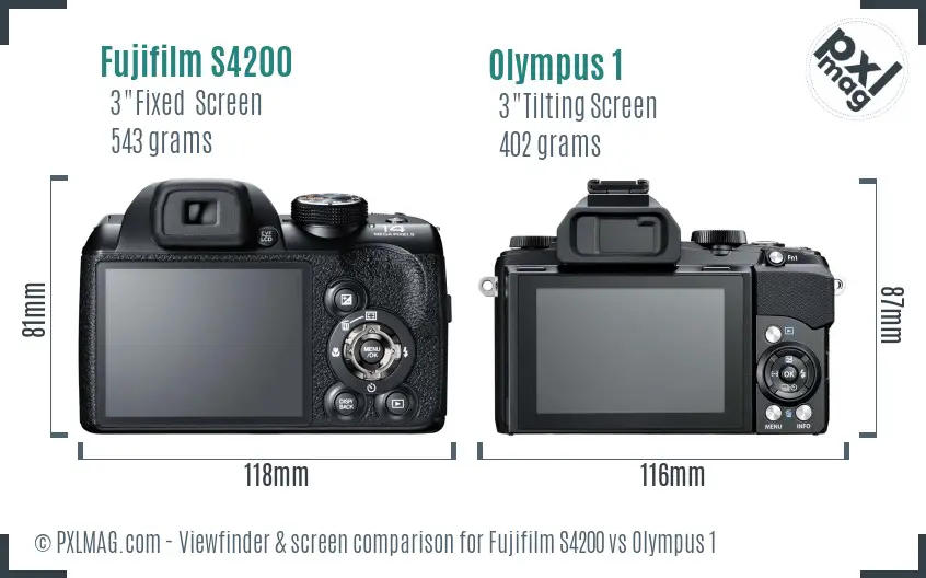 Fujifilm S4200 vs Olympus 1 Screen and Viewfinder comparison