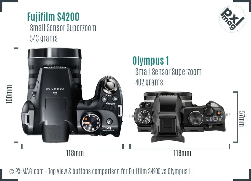 Fujifilm S4200 vs Olympus 1 top view buttons comparison