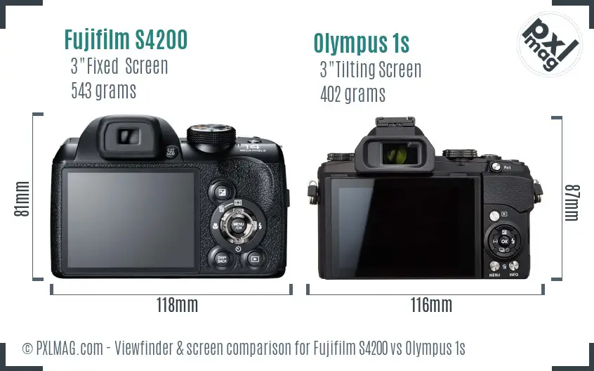 Fujifilm S4200 vs Olympus 1s Screen and Viewfinder comparison