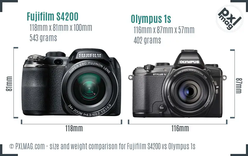 Fujifilm S4200 vs Olympus 1s size comparison