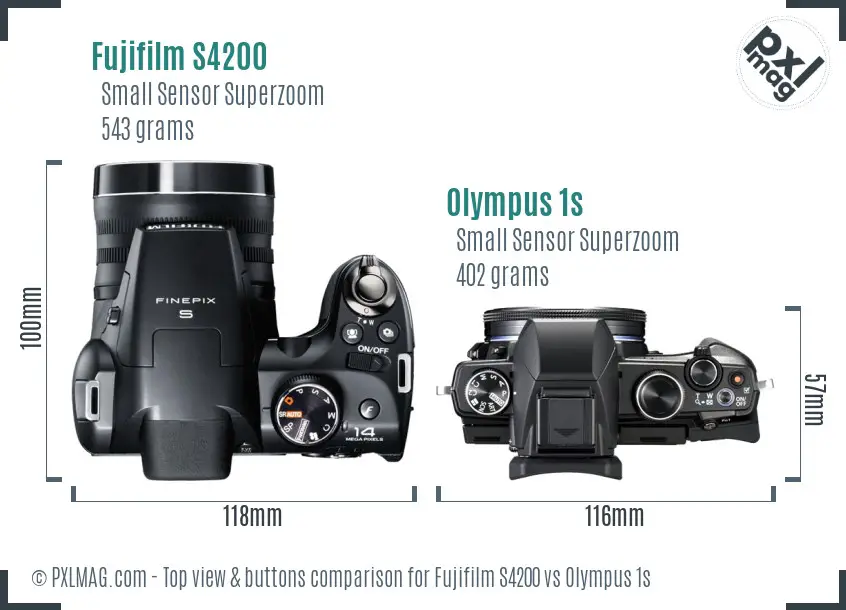 Fujifilm S4200 vs Olympus 1s top view buttons comparison