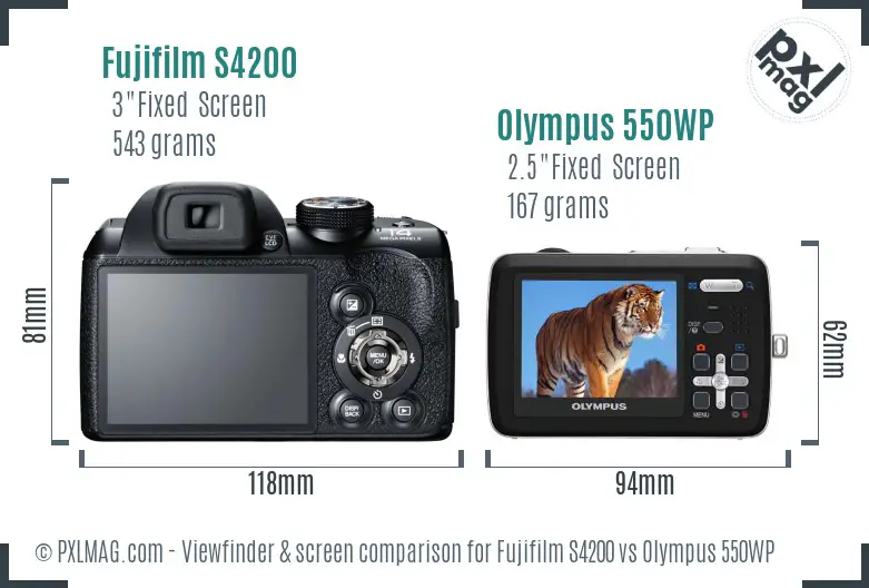 Fujifilm S4200 vs Olympus 550WP Screen and Viewfinder comparison