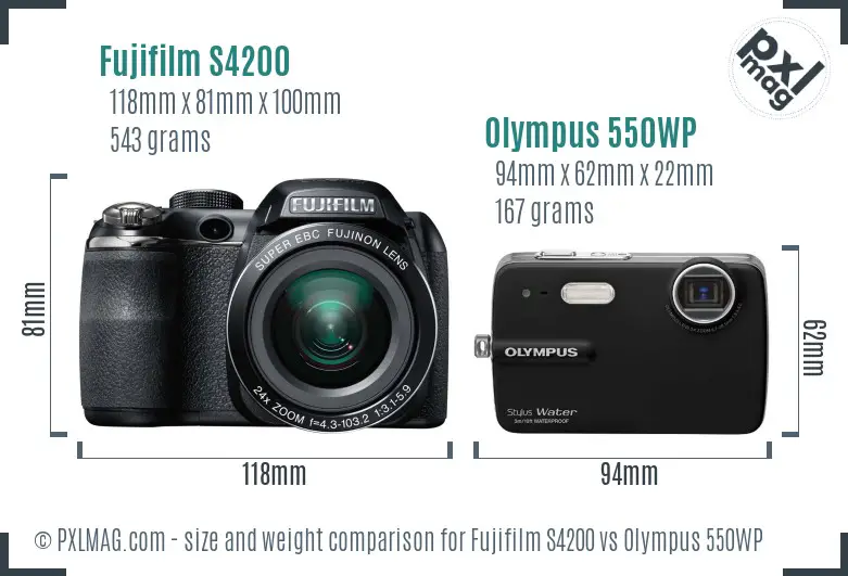 Fujifilm S4200 vs Olympus 550WP size comparison