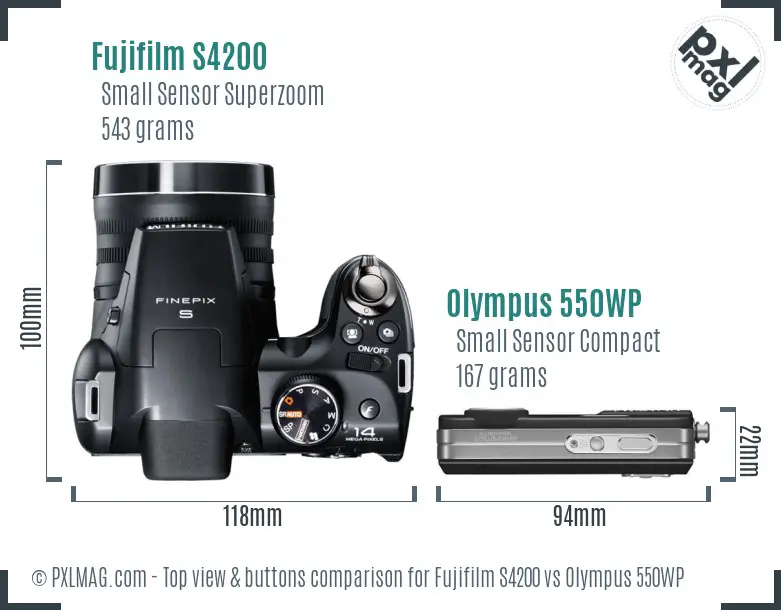 Fujifilm S4200 vs Olympus 550WP top view buttons comparison