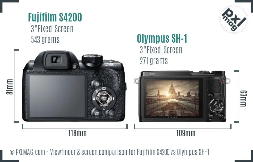 Fujifilm S4200 vs Olympus SH-1 Screen and Viewfinder comparison