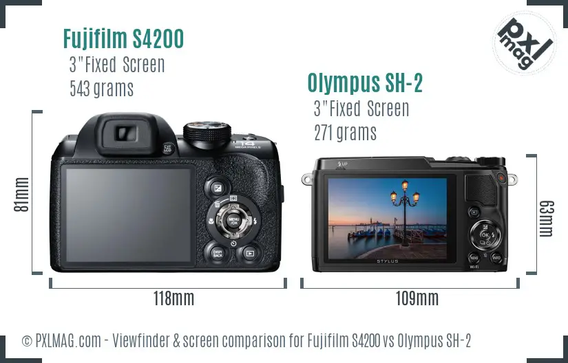 Fujifilm S4200 vs Olympus SH-2 Screen and Viewfinder comparison