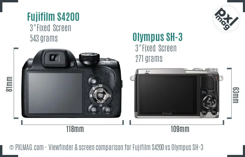 Fujifilm S4200 vs Olympus SH-3 Screen and Viewfinder comparison
