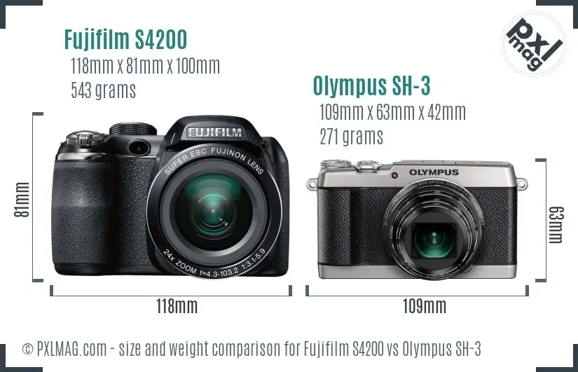 Fujifilm S4200 vs Olympus SH-3 size comparison