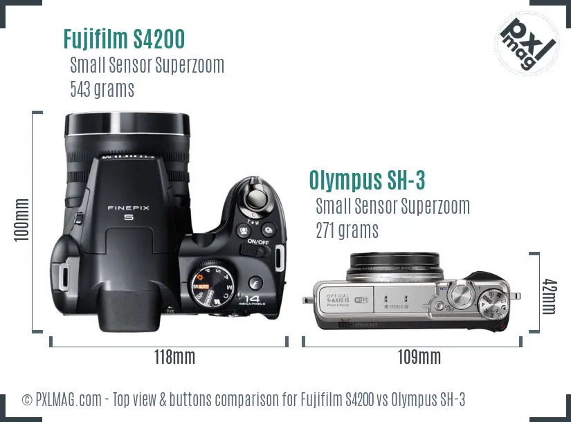 Fujifilm S4200 vs Olympus SH-3 top view buttons comparison