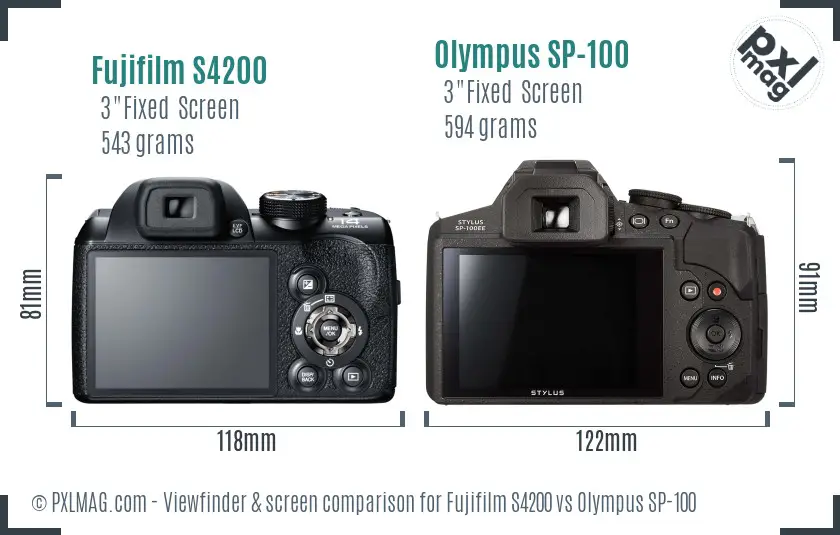 Fujifilm S4200 vs Olympus SP-100 Screen and Viewfinder comparison