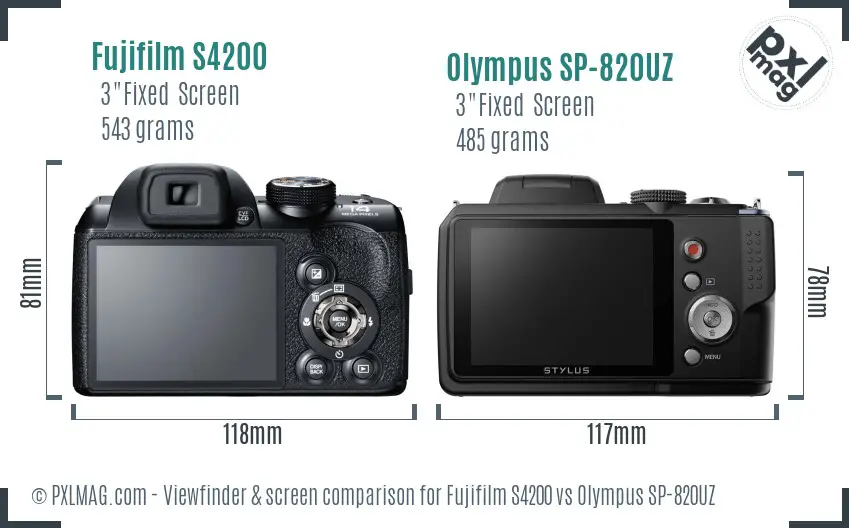 Fujifilm S4200 vs Olympus SP-820UZ Screen and Viewfinder comparison