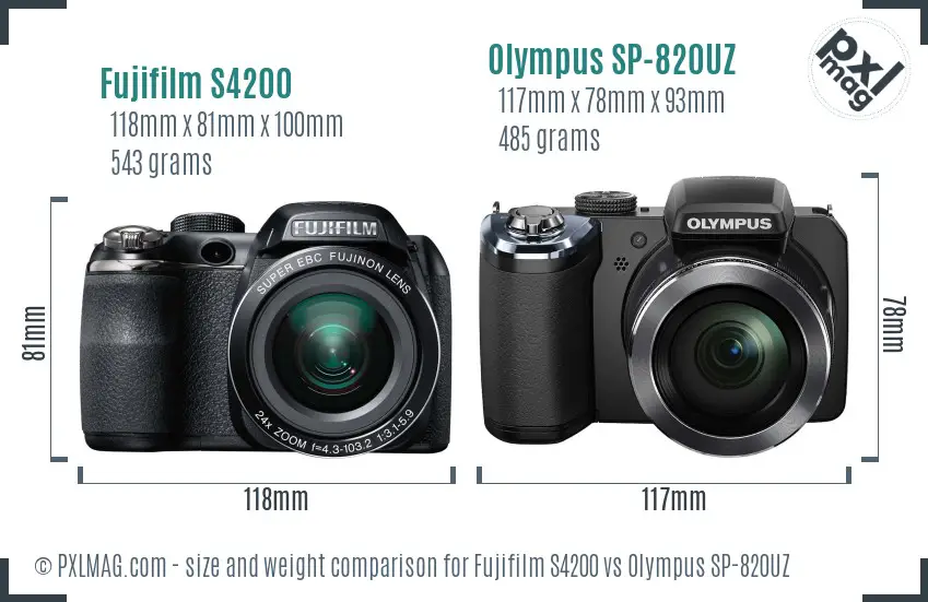 Fujifilm S4200 vs Olympus SP-820UZ size comparison Fujifilm S4200 vs Olympus SP-820UZ size comparison