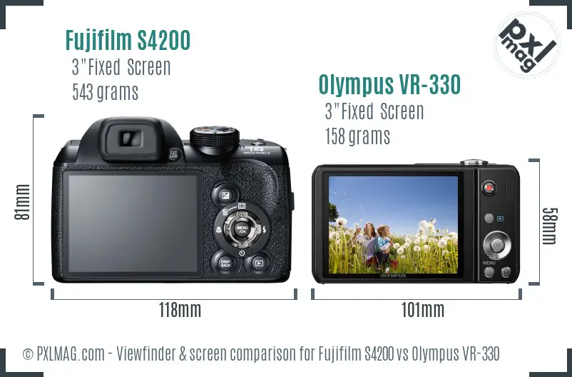 Fujifilm S4200 vs Olympus VR-330 Screen and Viewfinder comparison