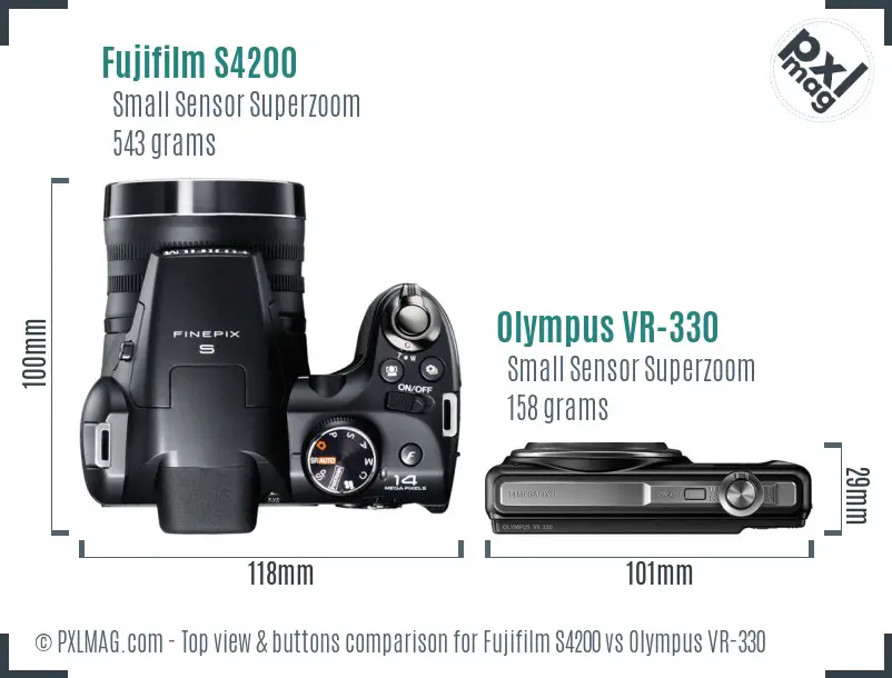 Fujifilm S4200 vs Olympus VR-330 top view buttons comparison