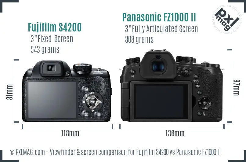 Fujifilm S4200 vs Panasonic FZ1000 II Screen and Viewfinder comparison